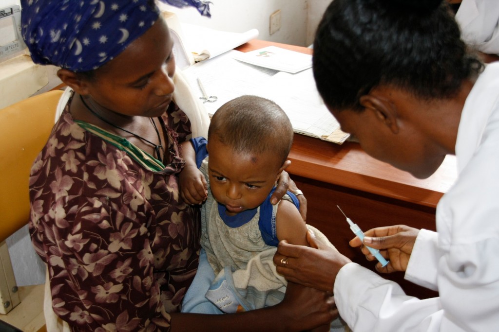 Nine month old Emabet is about to receive her measles vaccination, in Ethiopia's Merawi province