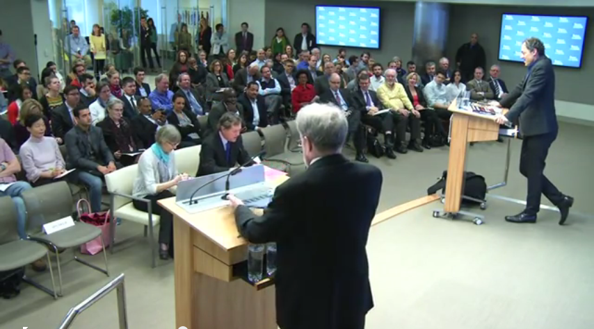 Owen Barder and Bill Easterly addressing the audience at the Center for Global Development