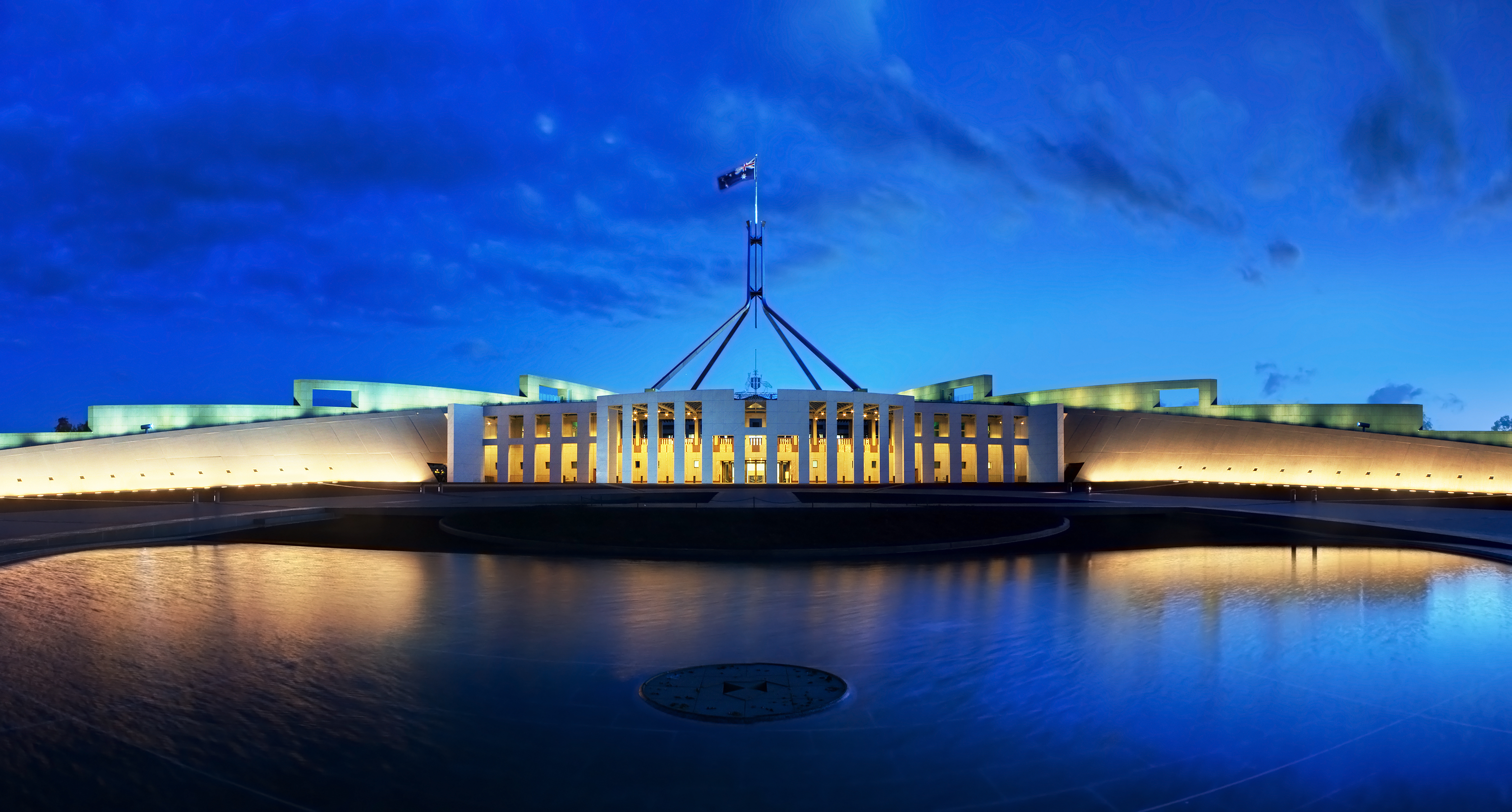 Parliament House Canberra, Australia, with a blue sky