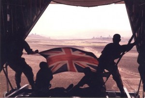 The RAF dropping food from the back of a British Hercules