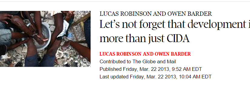 Headline on Globe and Mail article by Owen Barder and Lucas Robinson