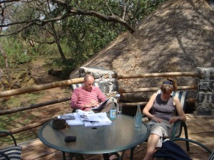 Grethe and Owen in the Tree Bar at Negash Lodge