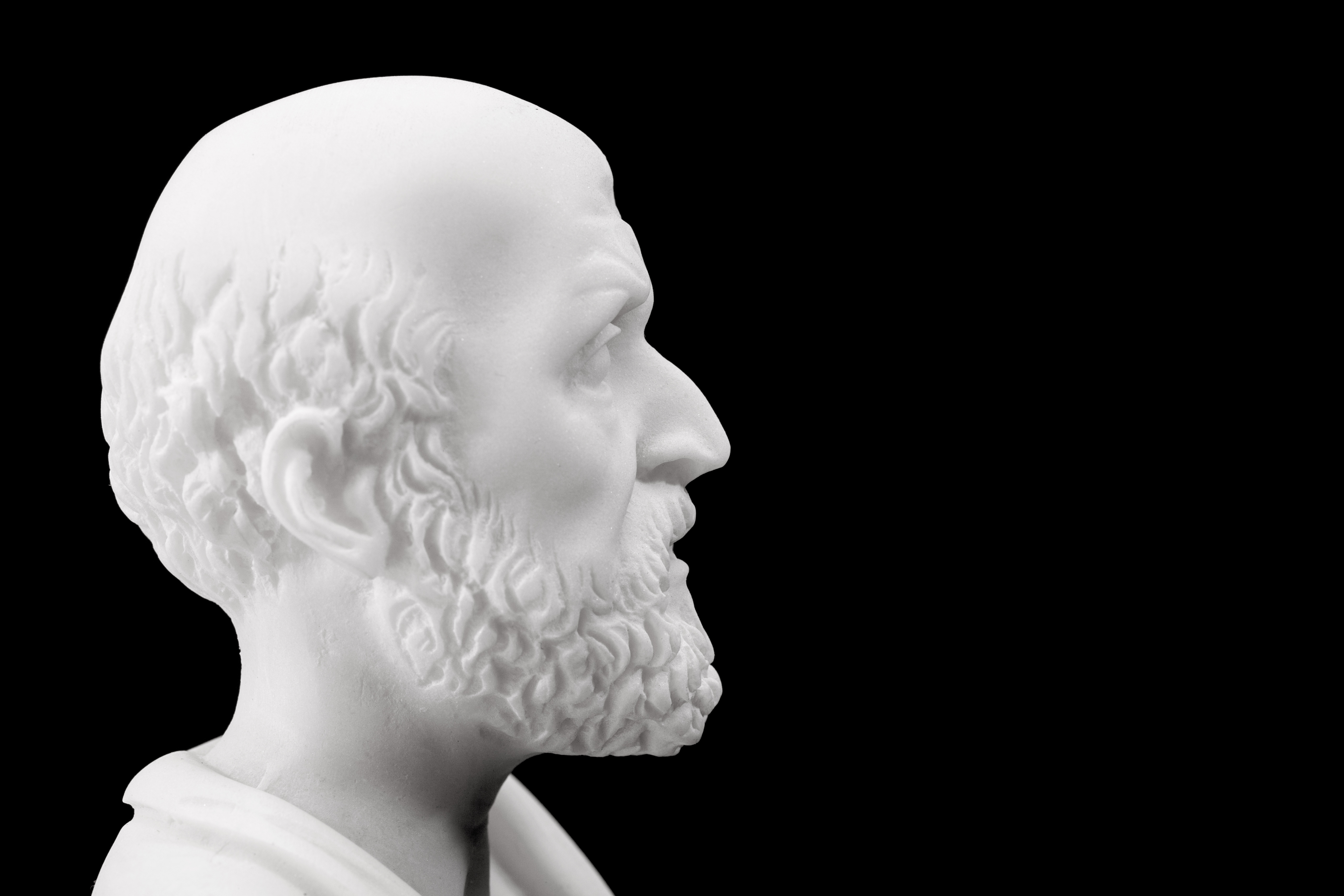 Bust of Hippocrates on black background