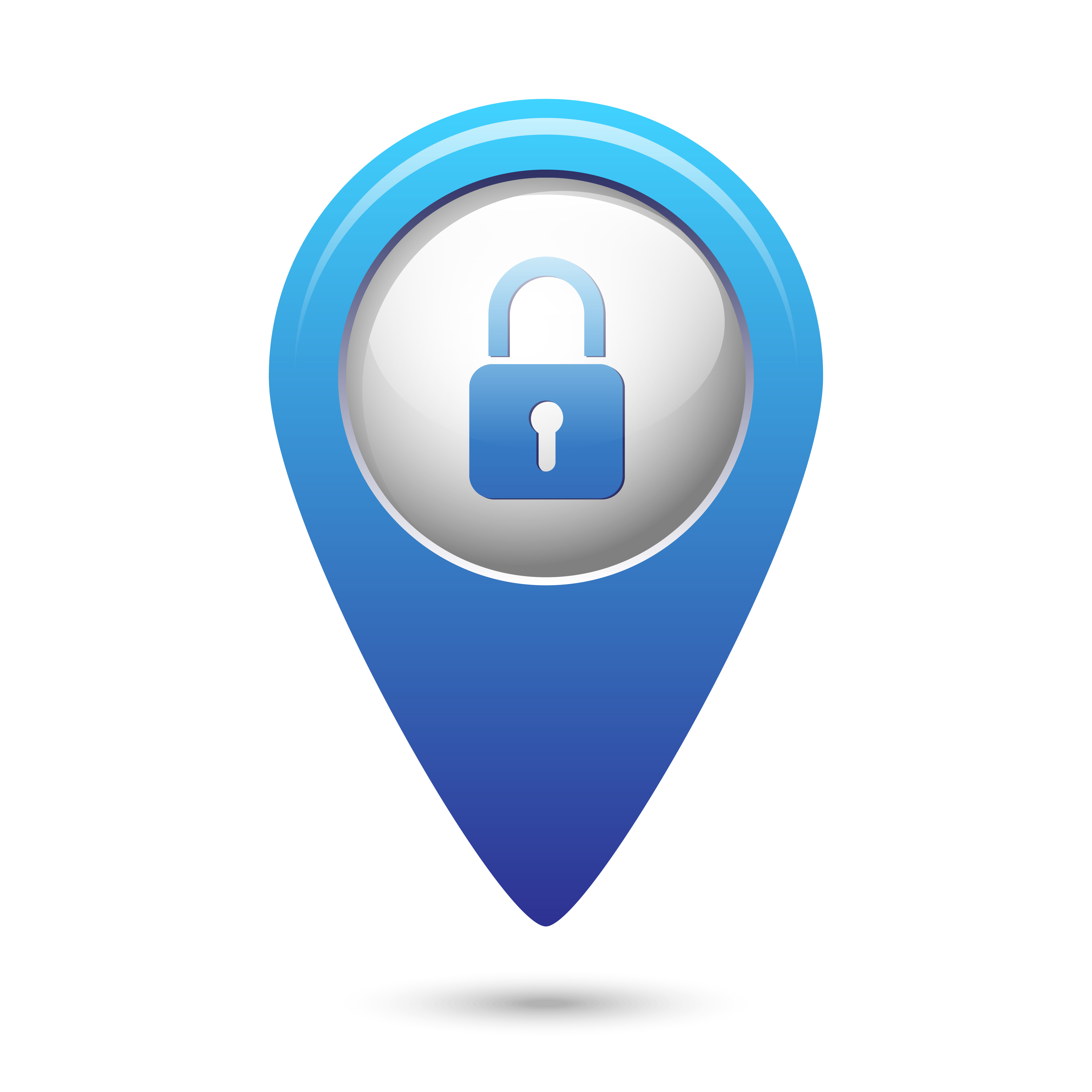 Map pointer with closed lock icon. Vector illustration