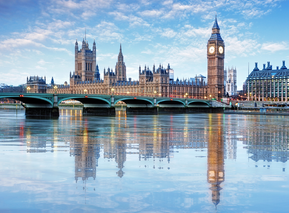 The British House of Commons from the south side of the Thames